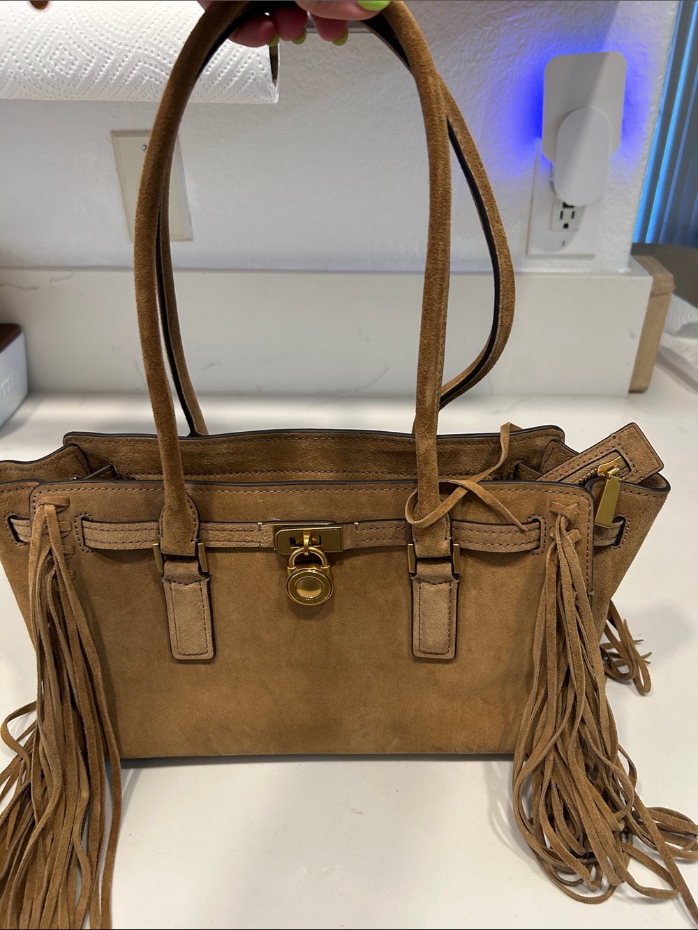 OBO Fringe Suede Shoulder Bag in TanMK - Picture 11 of 12